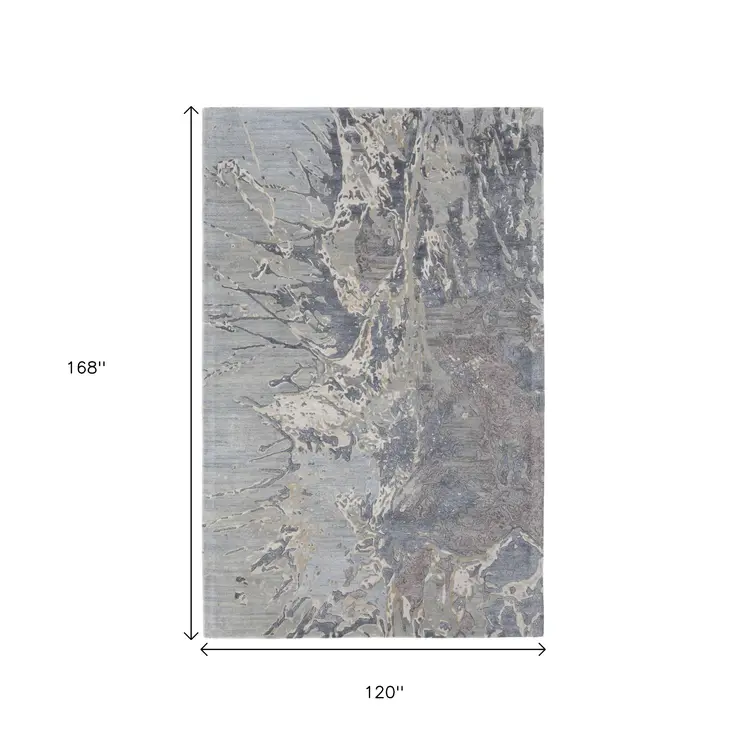 10' X 14' Blue Taupe And Green Abstract Hand Tufted Distressed Area Rug