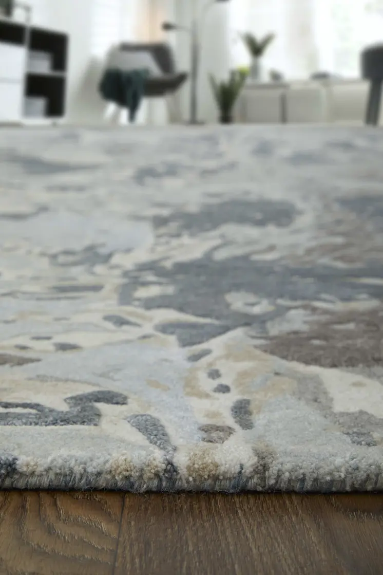 10' X 14' Blue Taupe And Green Abstract Hand Tufted Distressed Area Rug