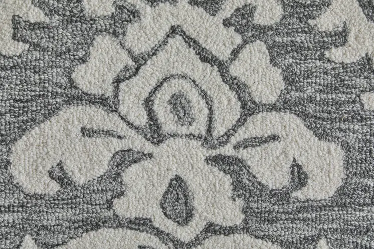10' X 14' Gray Ivory And Black Floral Hand Tufted Area Rug
