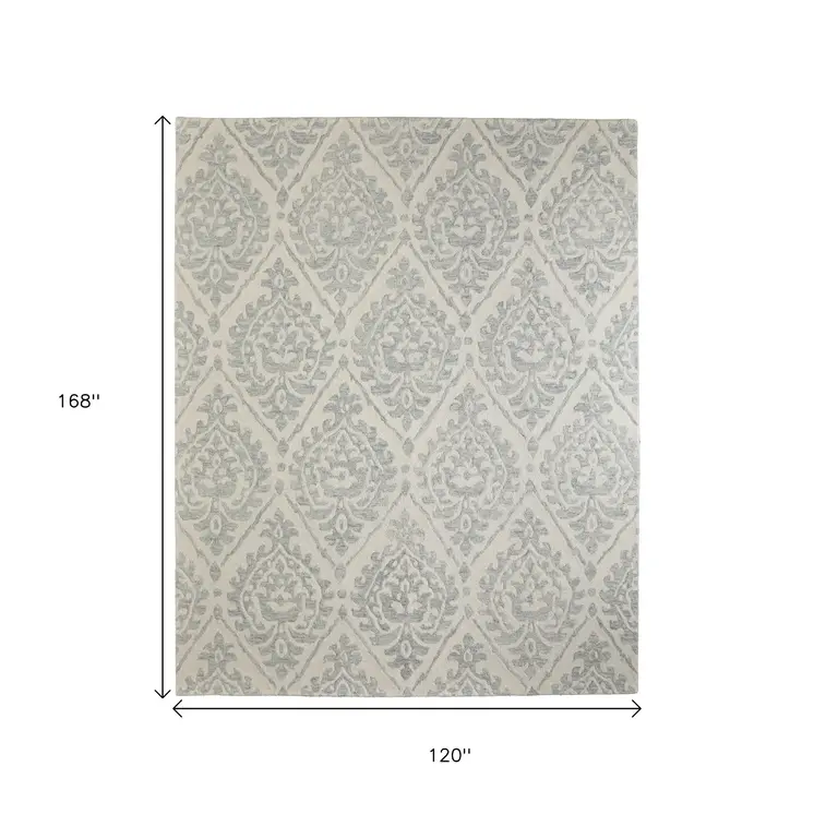 10' X 14' Ivory And Gray Floral Hand Tufted Area Rug