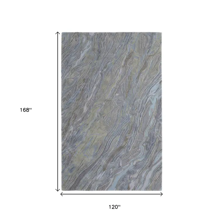 10' X 14' Blue Green And Gray Abstract Hand Tufted Area Rug