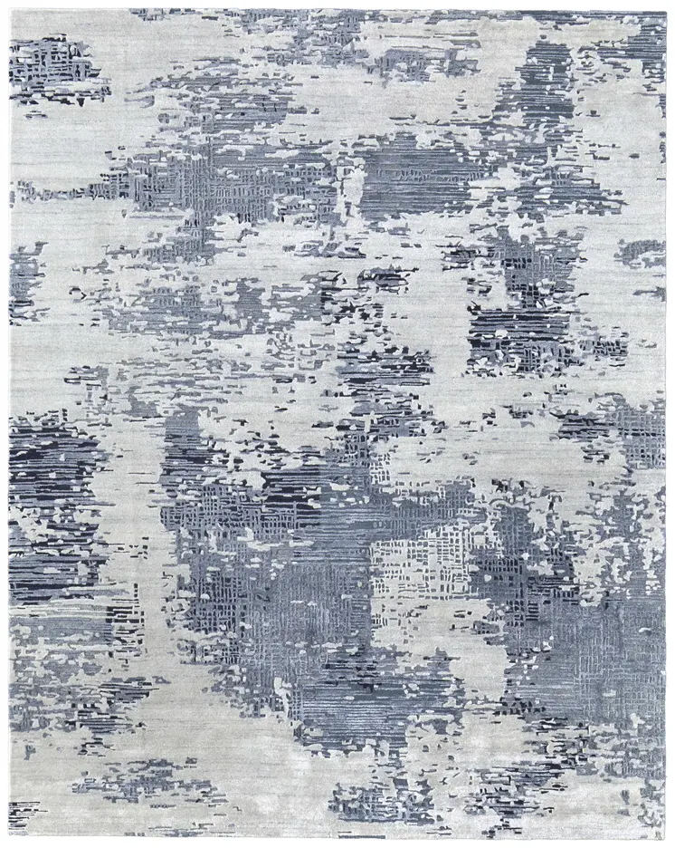 10' X 14' Blue And Ivory Abstract Hand Tufted Area Rug