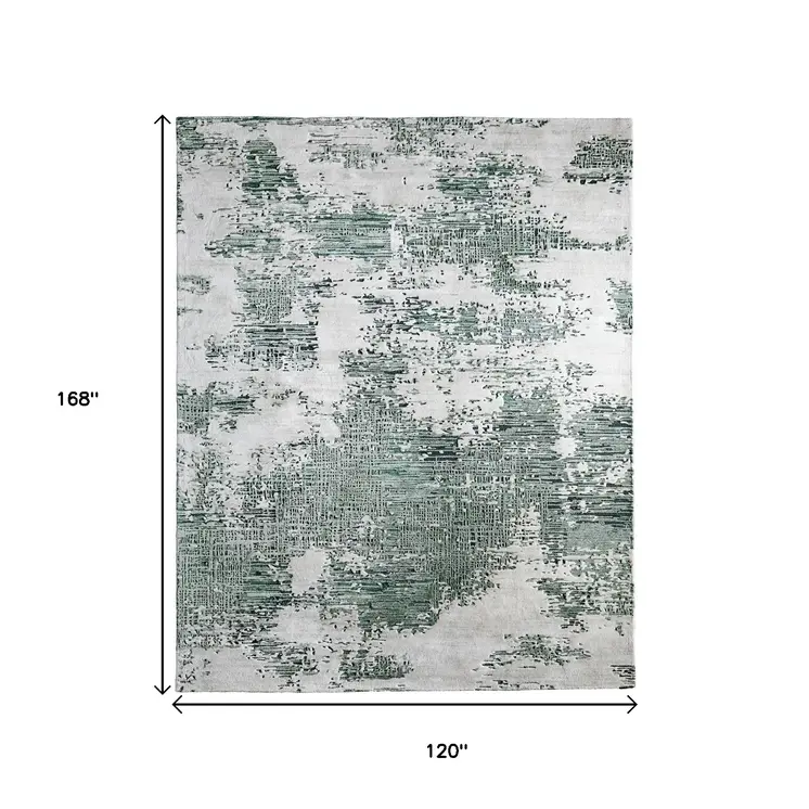 10' X 14' Green And White Abstract Hand Tufted Area Rug
