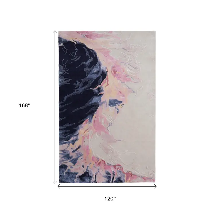 10' X 14' Pink Blue And Ivory Abstract Hand Tufted Area Rug