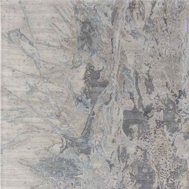10' X 14' Gray Tan And Blue Abstract Hand Tufted Distressed Area Rug