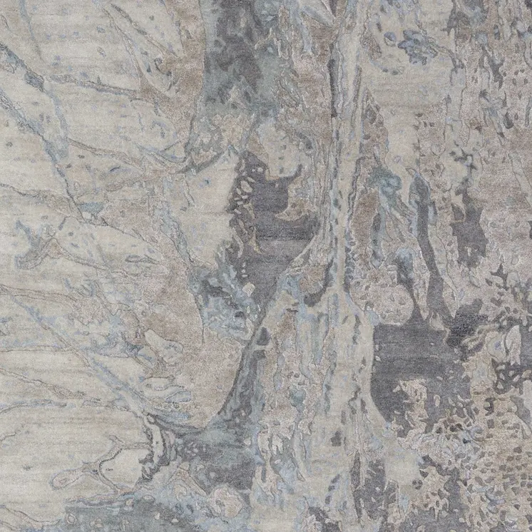 10' X 14' Gray Tan And Blue Abstract Hand Tufted Distressed Area Rug