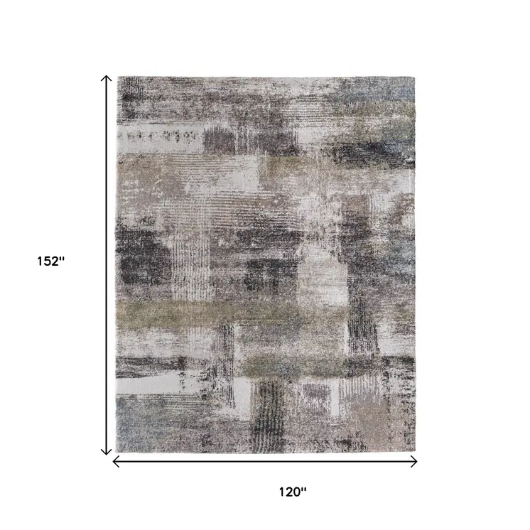 10' X 13' Gray Taupe And Ivory Abstract Distressed Area Rug