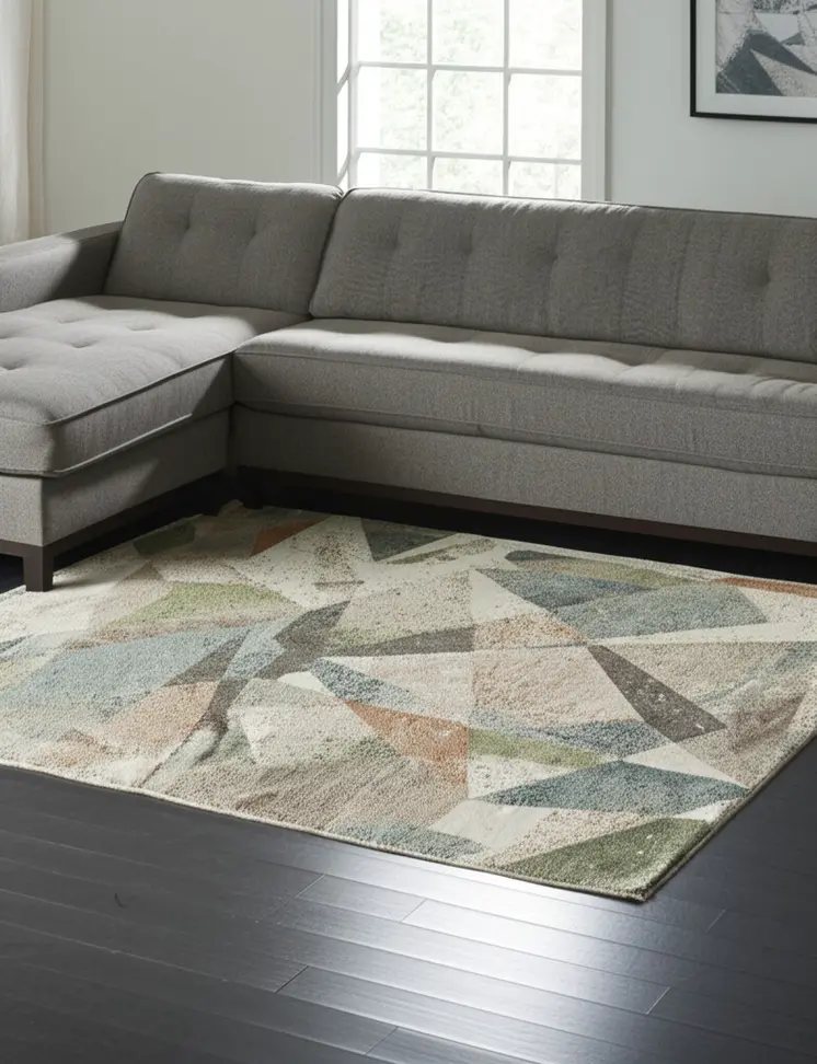 10' X 13' Ivory Blue And Green Checkered Area Rug