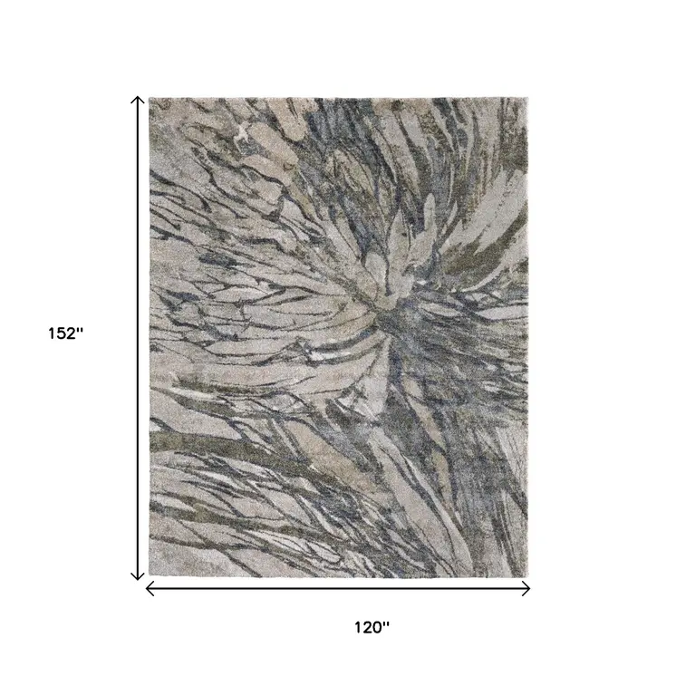 10' X 13' Gray Green And Ivory Abstract Area Rug