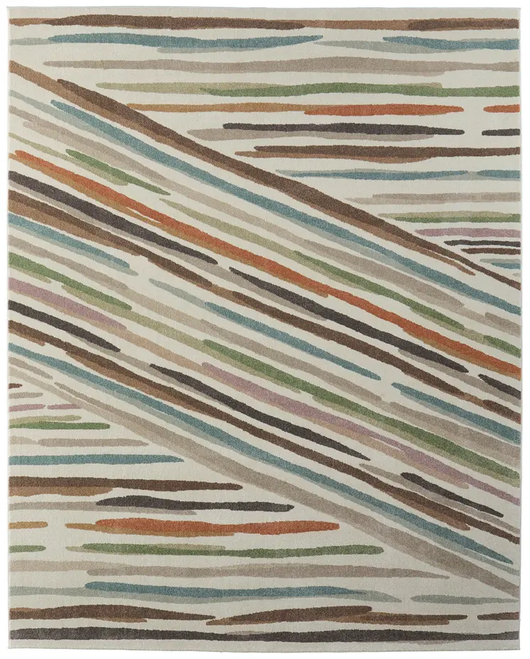 10' X 13' Ivory Brown And Blue Abstract Area Rug