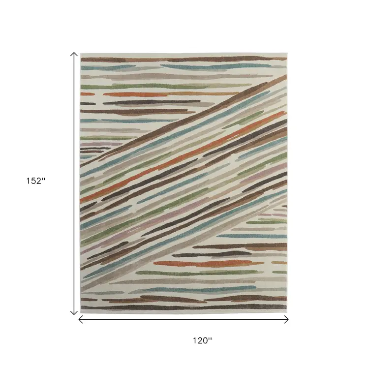 10' X 13' Ivory Brown And Blue Abstract Area Rug