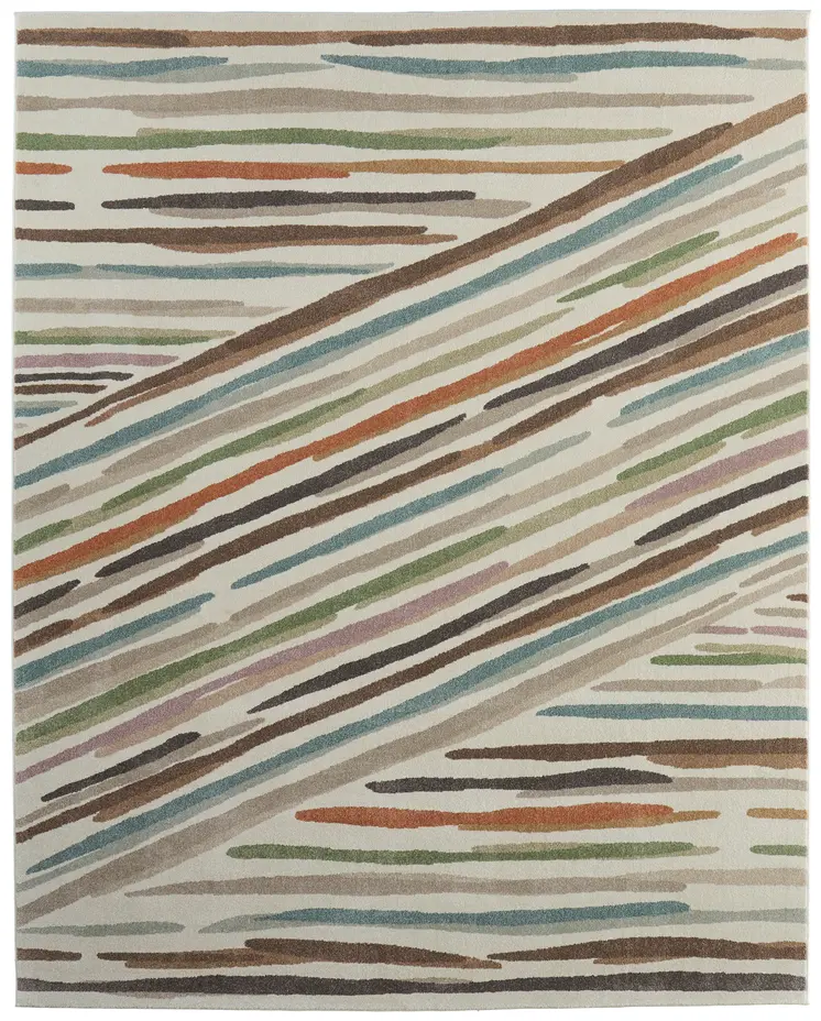 10' X 13' Ivory Brown And Blue Abstract Area Rug