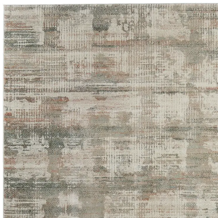 10' X 13' Ivory Gray And Green Abstract Distressed Area Rug
