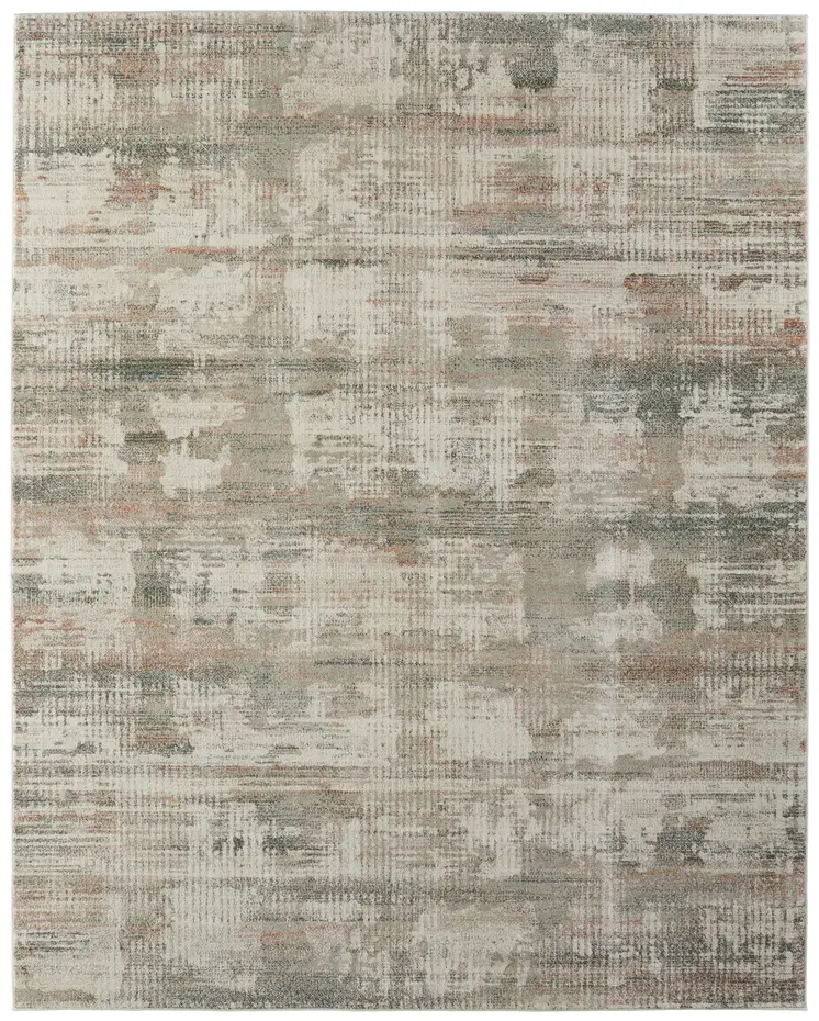 10' X 13' Ivory Gray And Green Abstract Distressed Area Rug