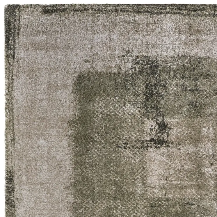 10' X 13' Green And Tan Abstract Distressed Area Rug