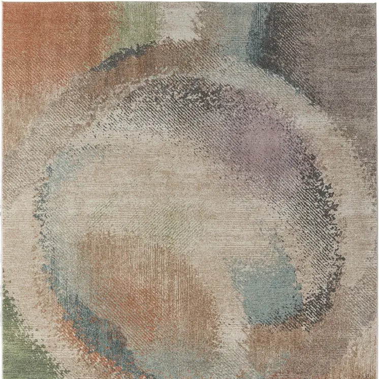 10' X 13' Brown Tan And Blue Abstract Distressed Area Rug
