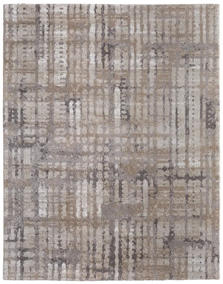 12' X 15' Brown Tan And Ivory Abstract Distressed Area Rug