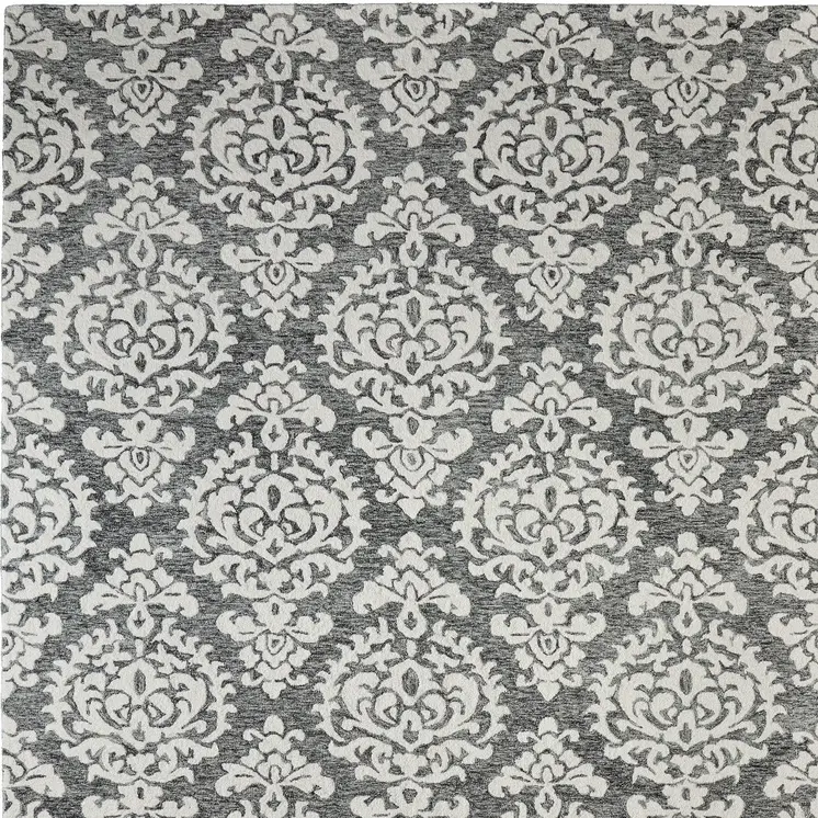 12' X 15' Gray Ivory And Black Floral Hand Tufted Area Rug