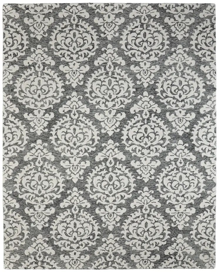 12' X 15' Gray Ivory And Black Floral Hand Tufted Area Rug