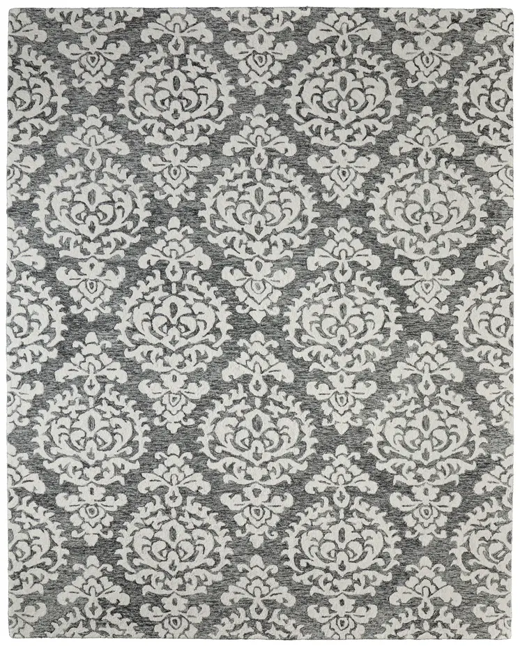 12' X 15' Gray Ivory And Black Floral Hand Tufted Area Rug