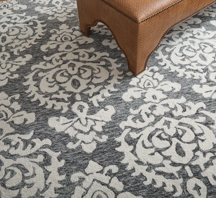 12' X 15' Gray Ivory And Black Floral Hand Tufted Area Rug