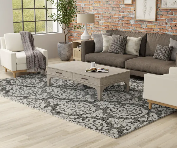 12' X 15' Gray Ivory And Black Floral Hand Tufted Area Rug