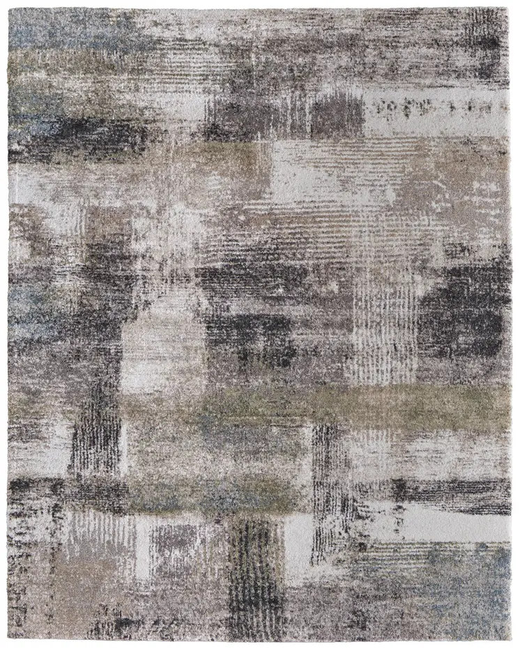 12' X 15' Gray Taupe And Ivory Abstract Distressed Area Rug