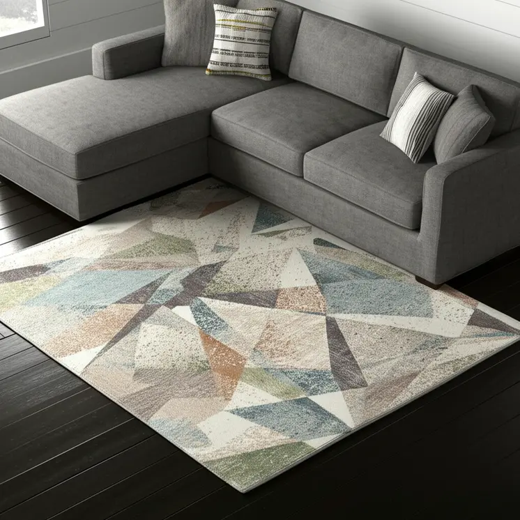 12' X 15' Ivory Blue And Green Checkered Area Rug
