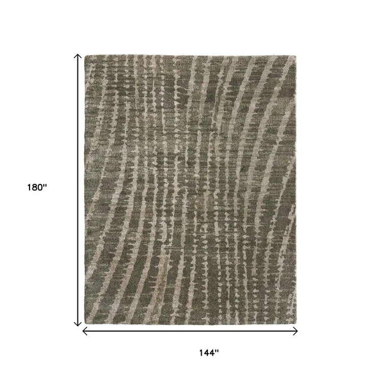 12' X 15' Green And Tan Abstract Area Rug