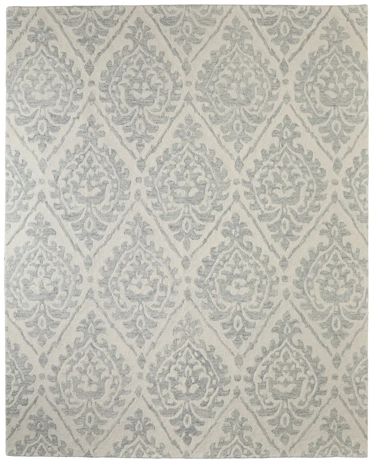 12' X 15' Ivory And Gray Floral Hand Tufted Area Rug