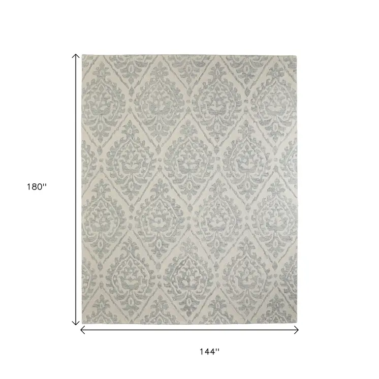 12' X 15' Ivory And Gray Floral Hand Tufted Area Rug