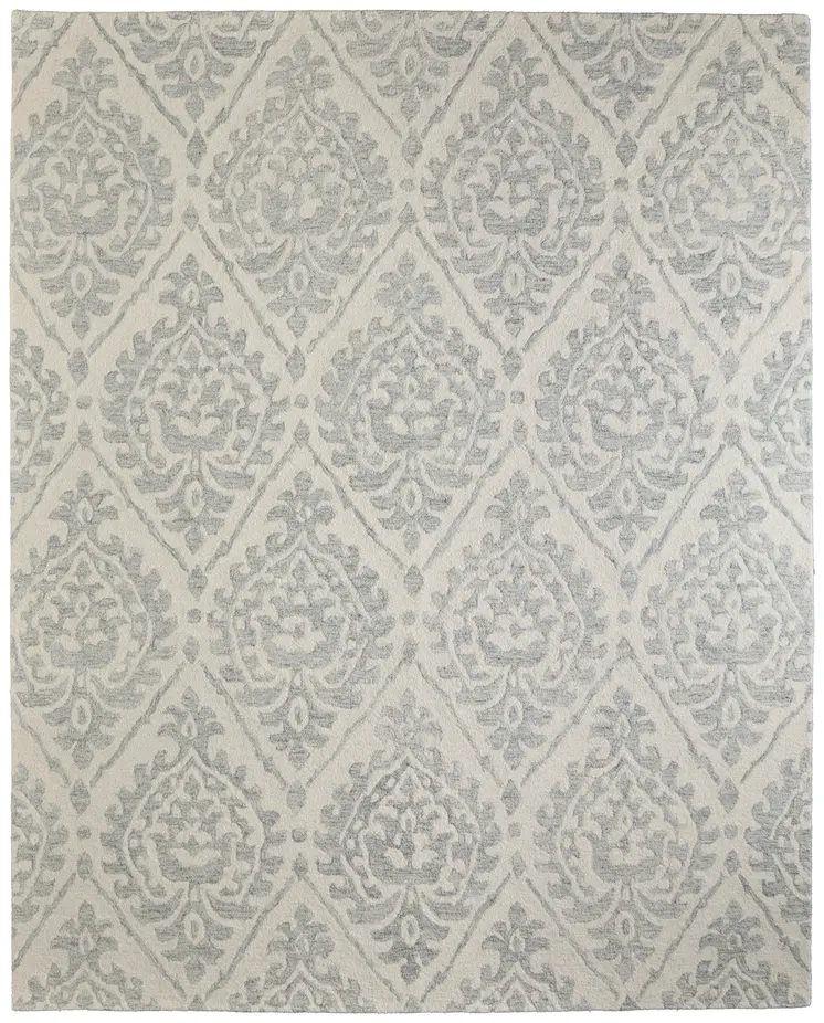 12' X 15' Ivory And Gray Floral Hand Tufted Area Rug