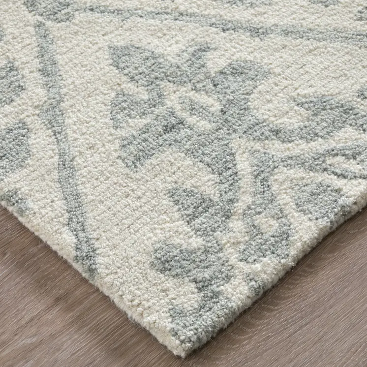 12' X 15' Ivory And Gray Floral Hand Tufted Area Rug