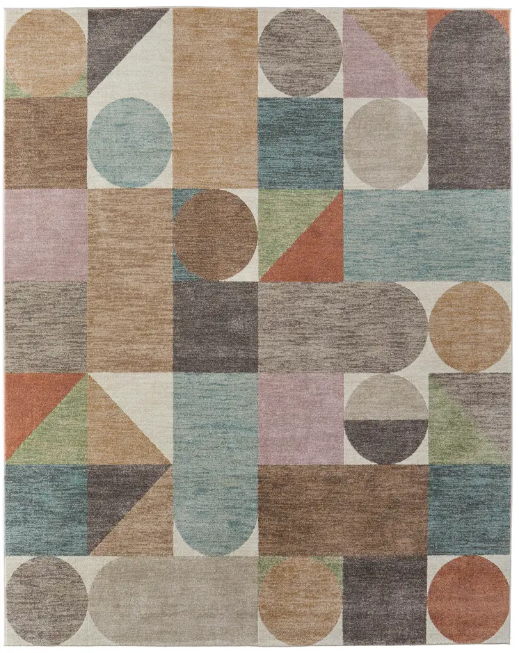 12' X 15' Ivory Brown And Blue Checkered Area Rug