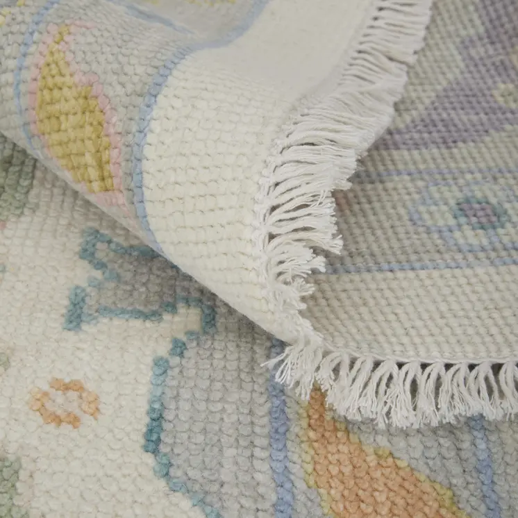 12' X 15' Ivory Orange And Blue Floral Hand Knotted Area Rug With Fringe