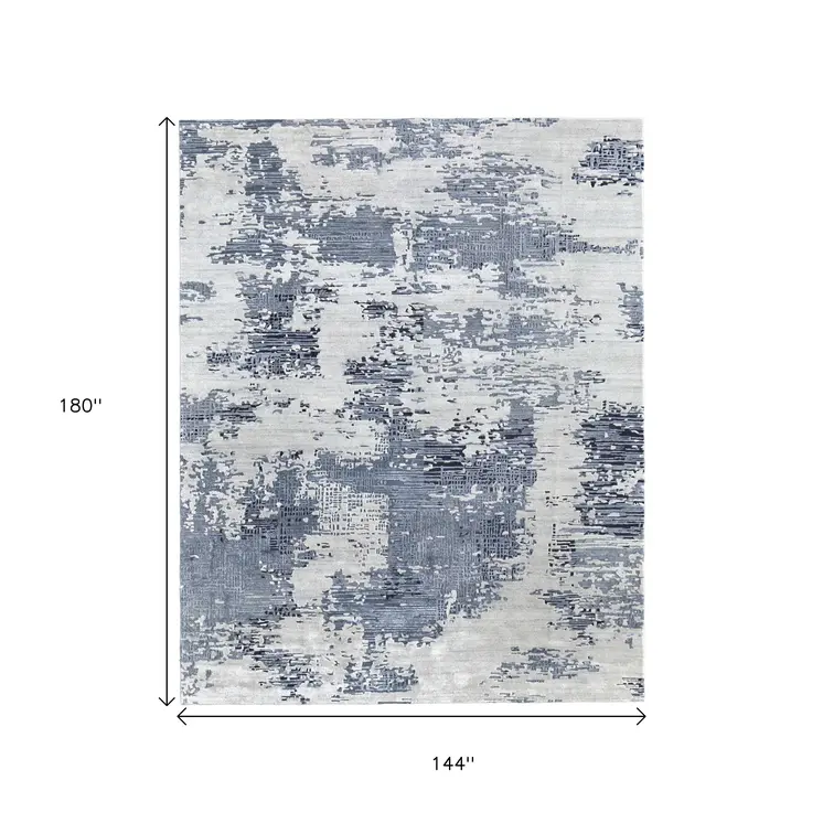 12' X 15' Blue And Ivory Abstract Hand Tufted Area Rug