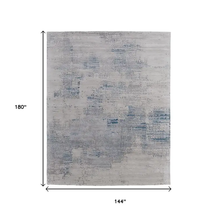 12' X 15' Gray Taupe And Blue Abstract Hand Tufted Area Rug