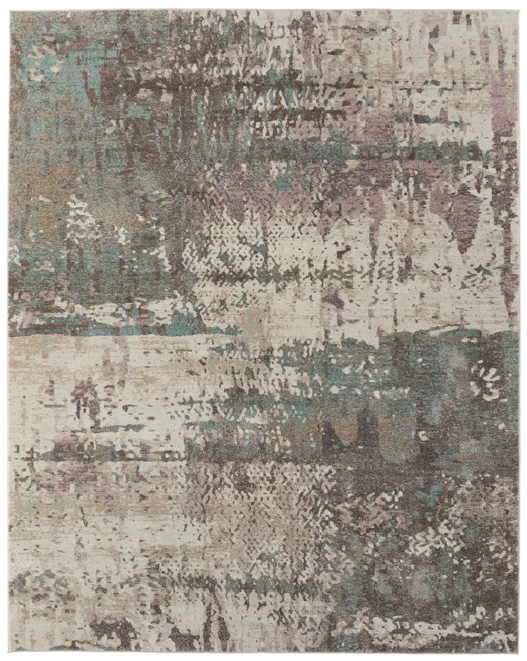 12' X 15' Ivory Blue And Purple Abstract Distressed Area Rug