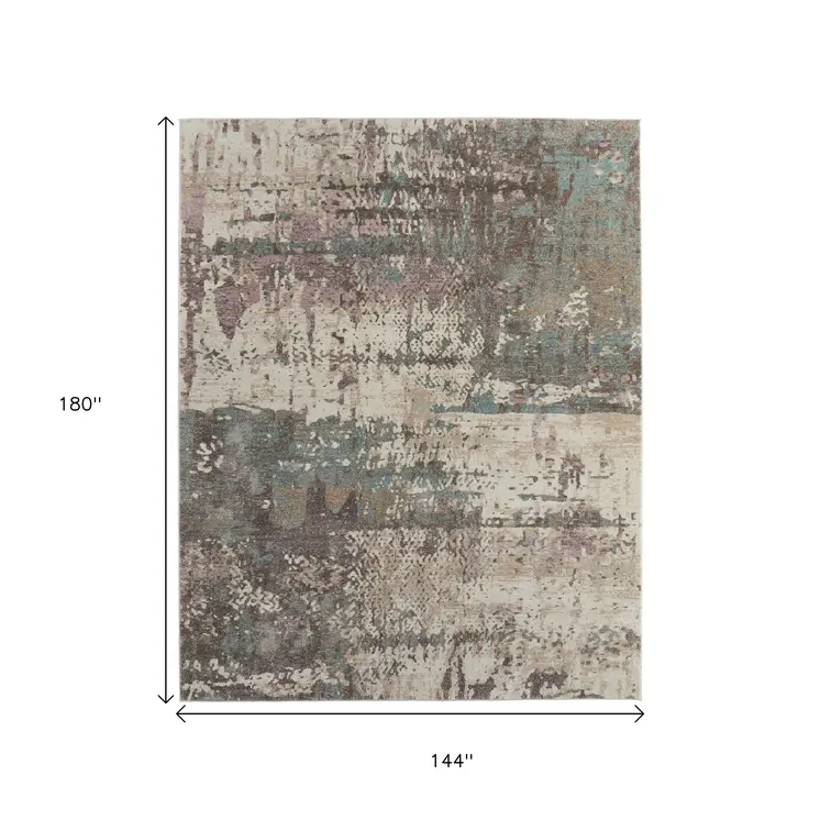 12' X 15' Ivory Blue And Purple Abstract Distressed Area Rug