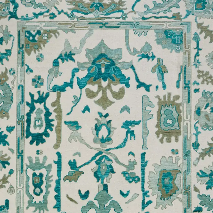 12' X 15' Green And Ivory Floral Hand Knotted Area Rug With Fringe