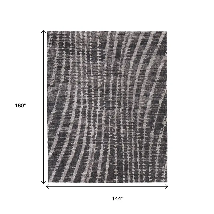 12' X 15' Black Gray And Ivory Abstract Area Rug
