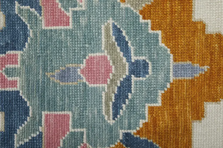12' X 15' Ivory Blue And Pink Floral Hand Knotted Area Rug With Fringe