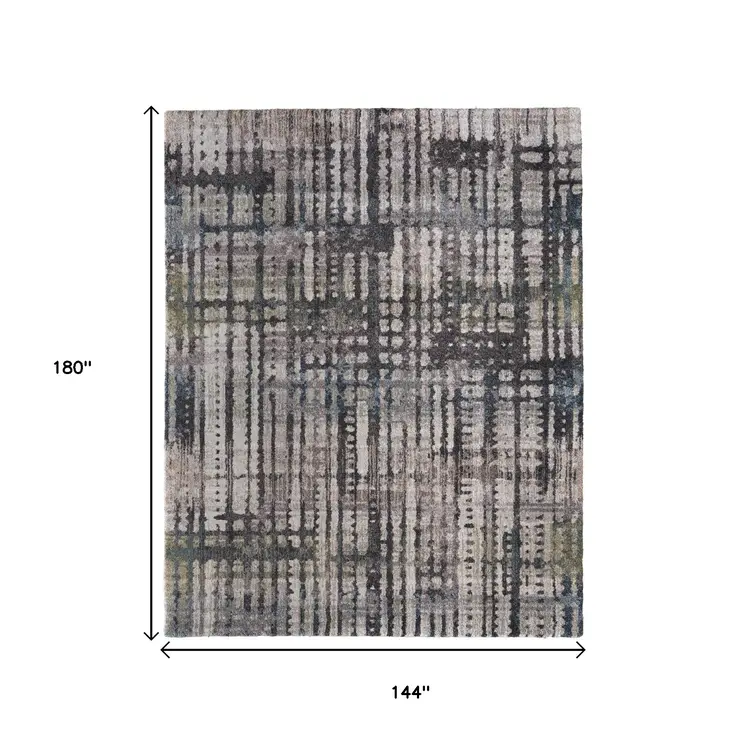 12' X 15' Gray Black And Ivory Abstract Distressed Area Rug