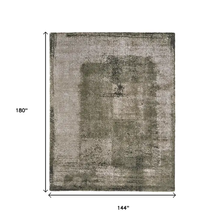 12' X 15' Green And Tan Abstract Distressed Area Rug