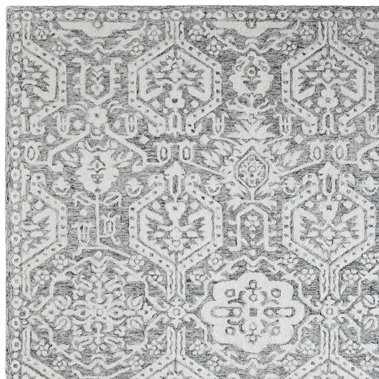 12' X 15' Gray And White Geometric Hand Tufted Area Rug