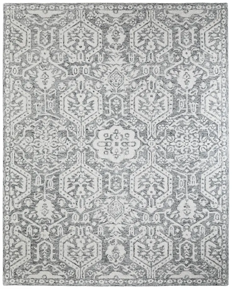 12' X 15' Gray And White Geometric Hand Tufted Area Rug