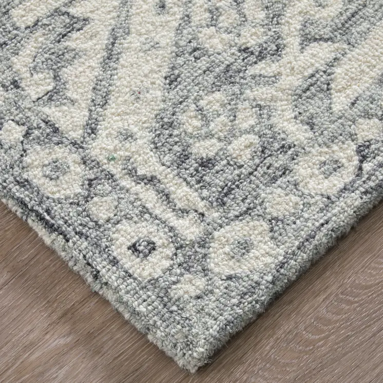 12' X 15' Gray And White Geometric Hand Tufted Area Rug