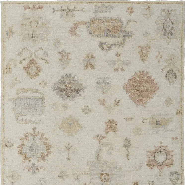 12' X 15' Ivory Orange And Gray Wool Floral Hand Knotted Area Rug