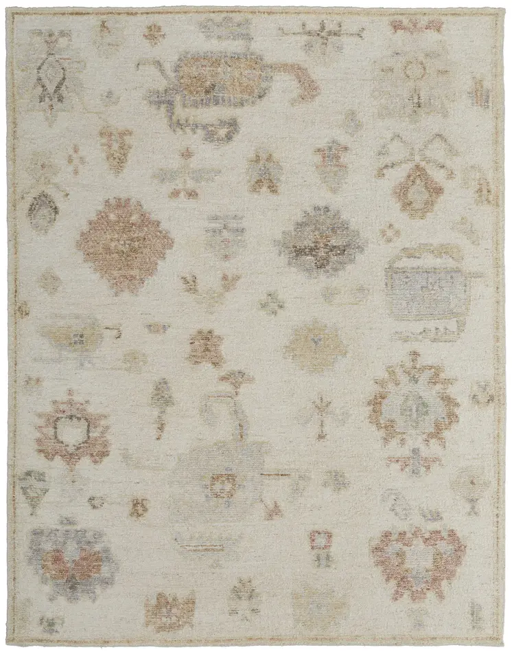 12' X 15' Ivory Orange And Gray Wool Floral Hand Knotted Area Rug