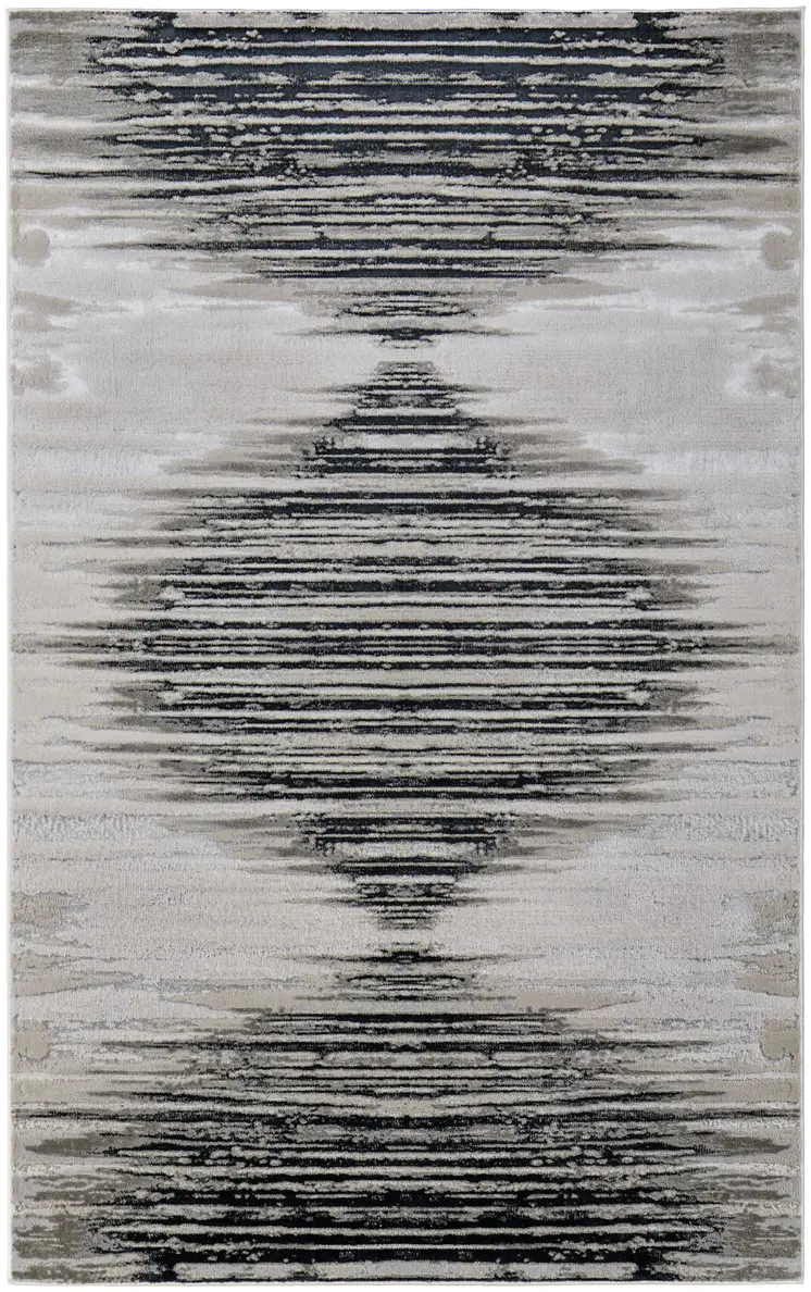 12' X 18' Black Silver And Taupe Geometric Area Rug
